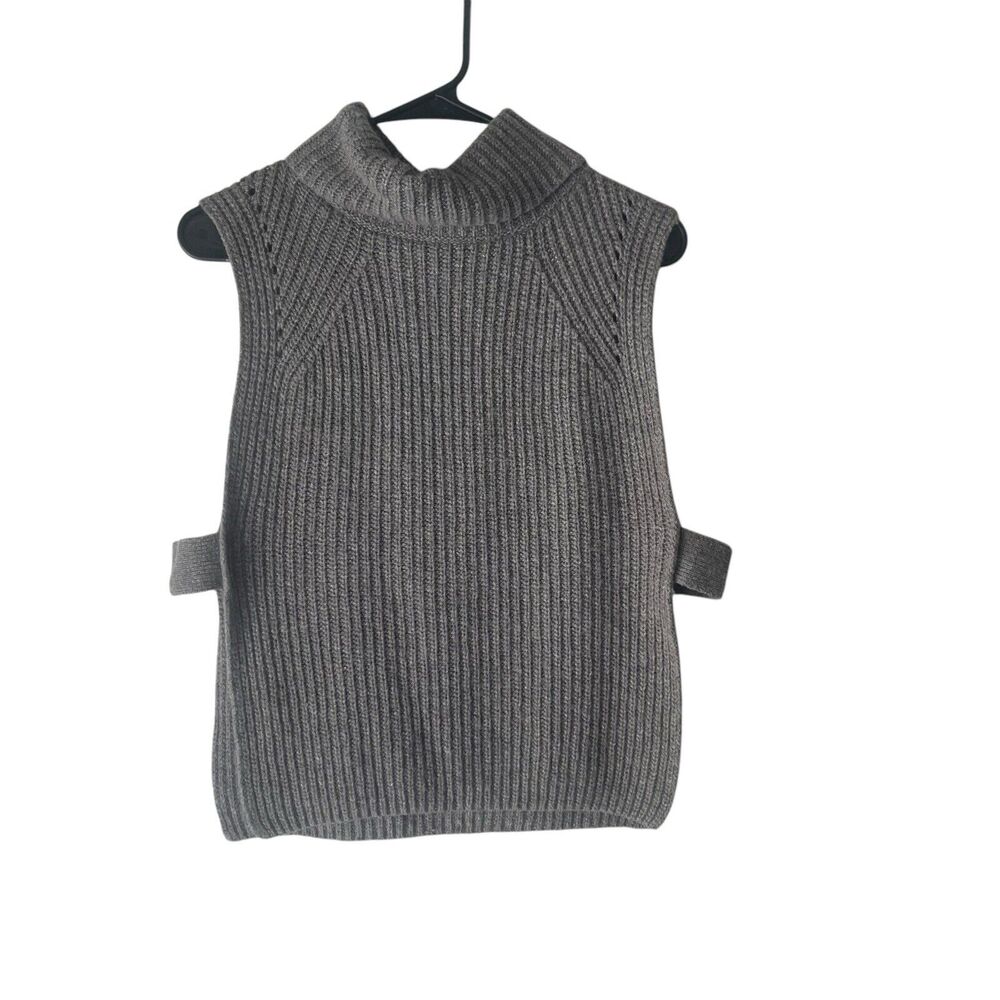 J.O.A. Los Angeles Large‎ Gray Turtleneck Sleeveless Cable Knit Poncho Sweater